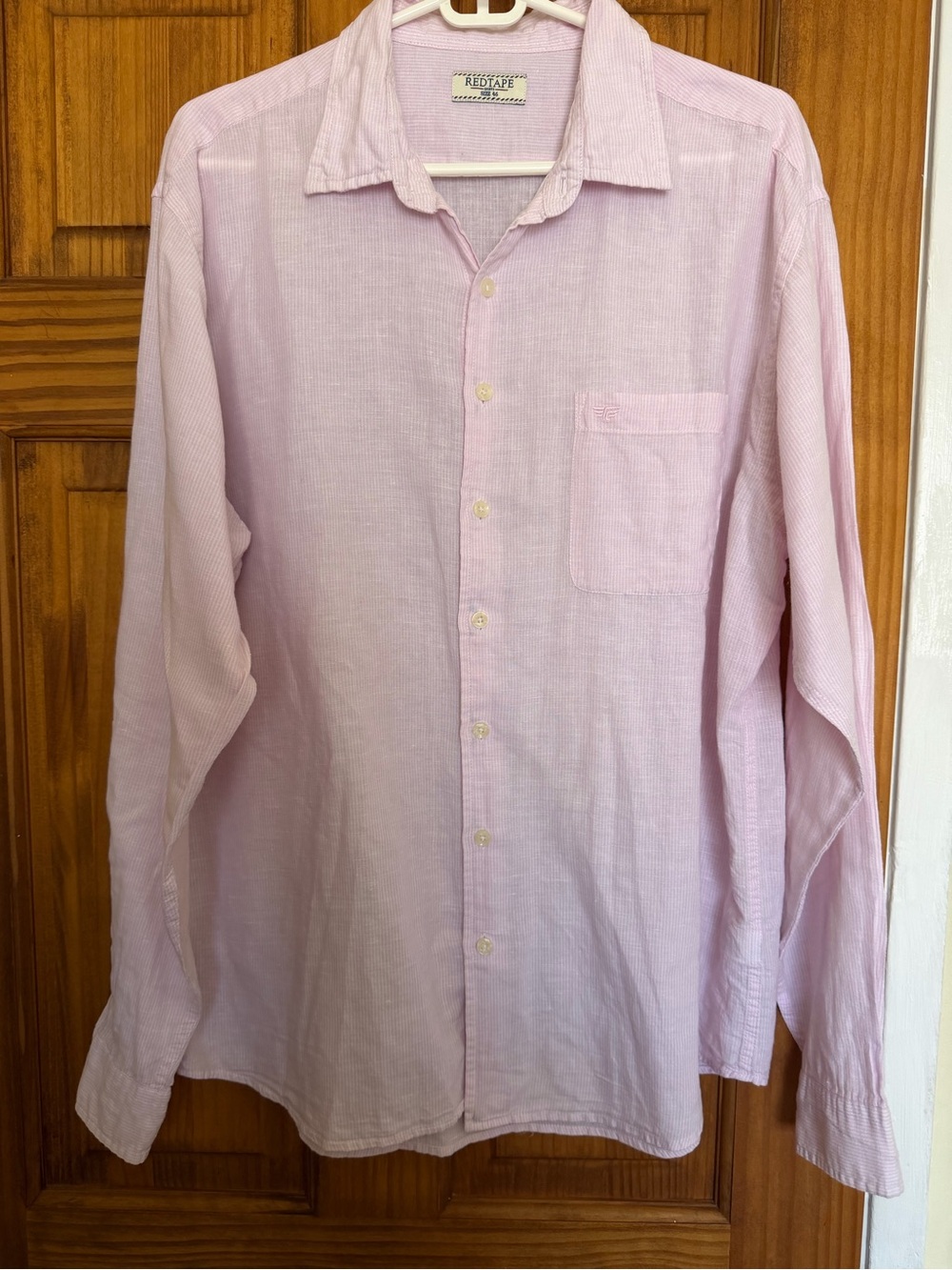 Red Tape Men's Light Pink 55% Linen and 45% Cotton  Button-Up Shirt